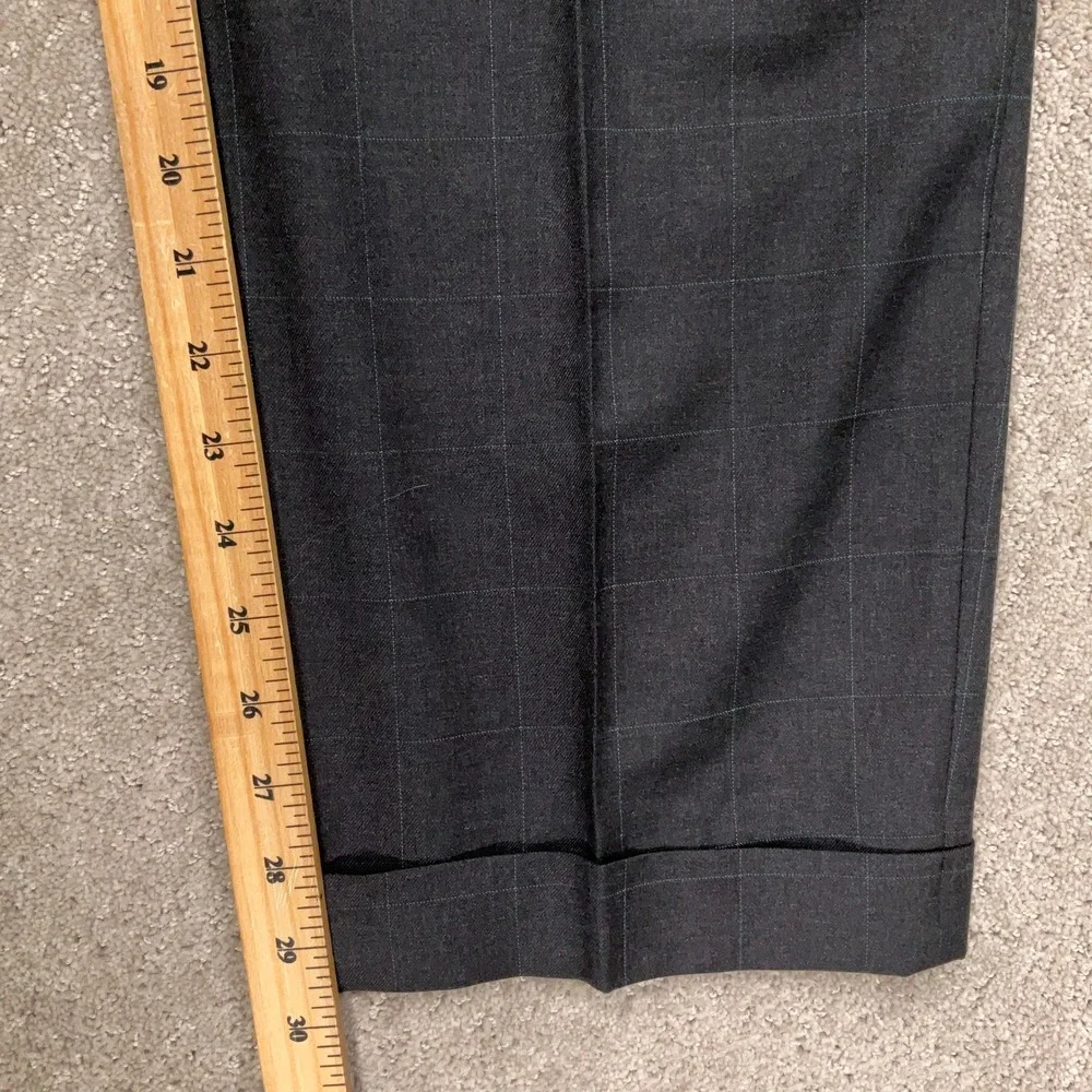 Hugo Boss Suit Men 42R Charcoal Gray Windowpane Plaid 3-Button Corporate Wool
